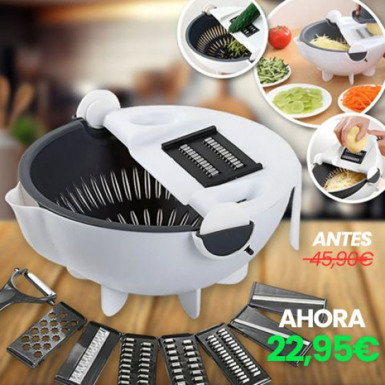 Rallador, rebanador - escurridor antivuelco 7 en 1